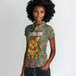 Sierra Leone Women Polo Shirt - Cute Lion Playing Djembe Drum and Tribal Pattern Design