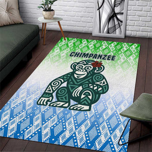 Sierra Leone Area Rug - Tribal Chimpanzee Design and Green Blue Gradient Pattern