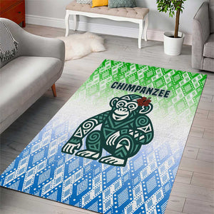 Sierra Leone Area Rug - Tribal Chimpanzee Design and Green Blue Gradient Pattern