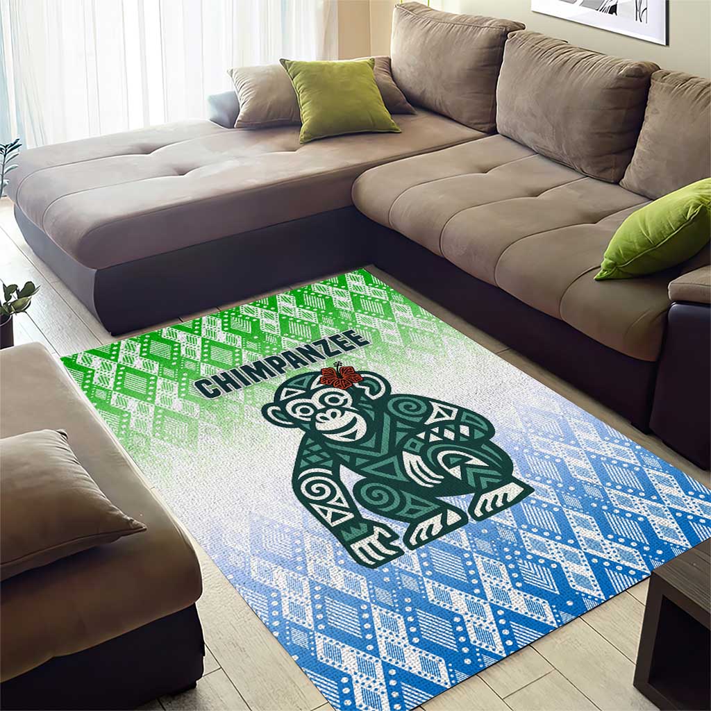 Sierra Leone Area Rug - Tribal Chimpanzee Design and Green Blue Gradient Pattern