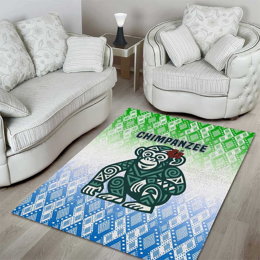 Sierra Leone Area Rug - Tribal Chimpanzee Design and Green Blue Gradient Pattern