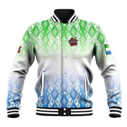 Sierra Leone Baseball Jacket - Tribal Chimpanzee Design and Green Blue Gradient Pattern