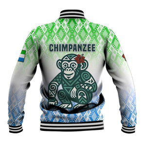 Sierra Leone Baseball Jacket - Tribal Chimpanzee Design and Green Blue Gradient Pattern