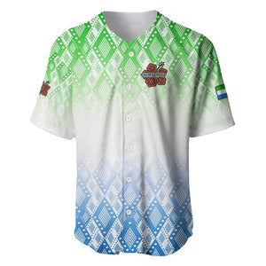 Sierra Leone Baseball Jersey - Tribal Chimpanzee Design and Green Blue Gradient Pattern