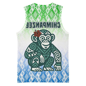 Sierra Leone Basketball Jersey - Tribal Chimpanzee Design and Green Blue Gradient Pattern - African Pride