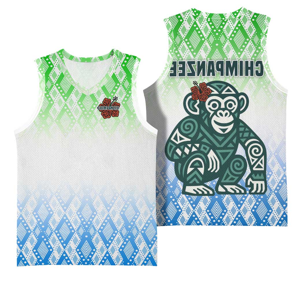 Sierra Leone Basketball Jersey - Tribal Chimpanzee Design and Green Blue Gradient Pattern - African Pride
