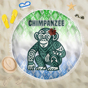 Sierra Leone Beach Blanket - Tribal Chimpanzee Design and Green Blue Gradient Pattern