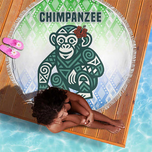 Sierra Leone Beach Blanket - Tribal Chimpanzee Design and Green Blue Gradient Pattern