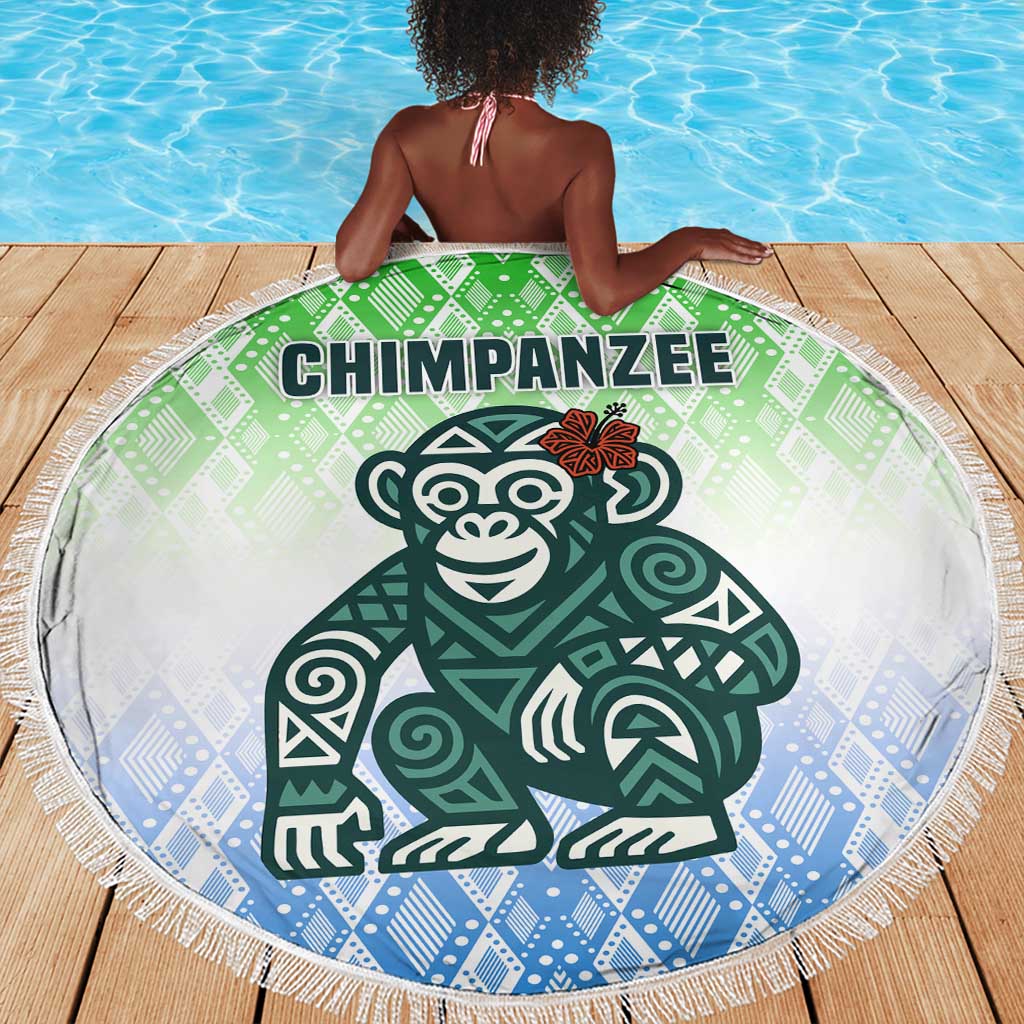 Sierra Leone Beach Blanket - Tribal Chimpanzee Design and Green Blue Gradient Pattern