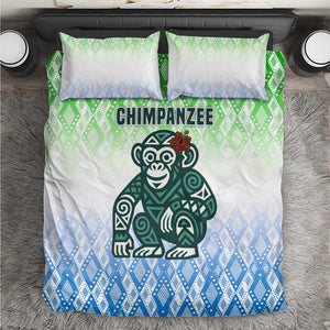Sierra Leone Bedding Set - Tribal Chimpanzee Design and Green Blue Gradient Pattern