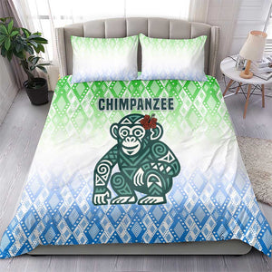 Sierra Leone Bedding Set - Tribal Chimpanzee Design and Green Blue Gradient Pattern