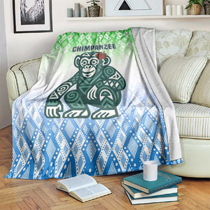 Sierra Leone Blanket - Tribal Chimpanzee Design and Green Blue Gradient Pattern