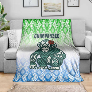 Sierra Leone Blanket - Tribal Chimpanzee Design and Green Blue Gradient Pattern
