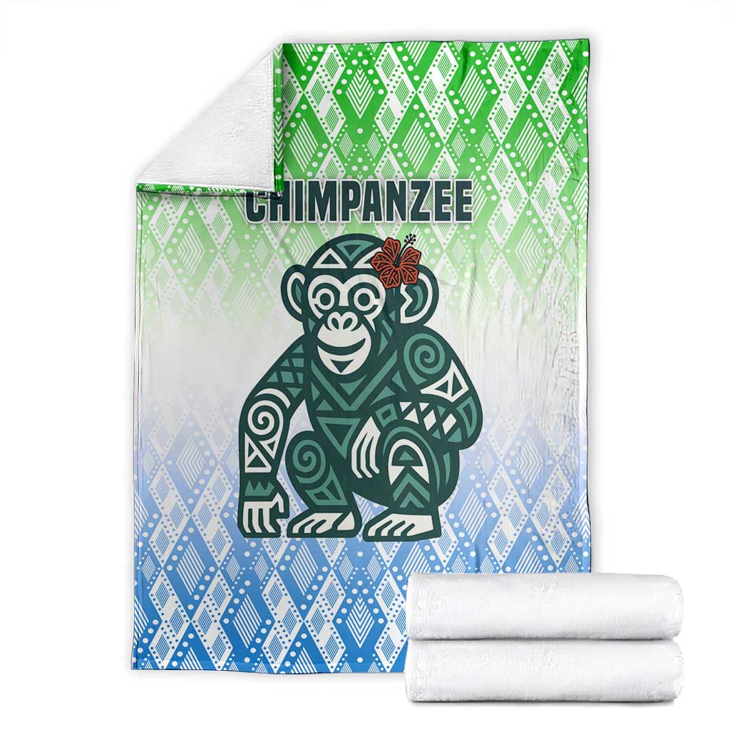 Sierra Leone Blanket - Tribal Chimpanzee Design and Green Blue Gradient Pattern