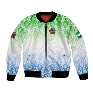 Sierra Leone Bomber Jacket - Tribal Chimpanzee Design and Green Blue Gradient Pattern