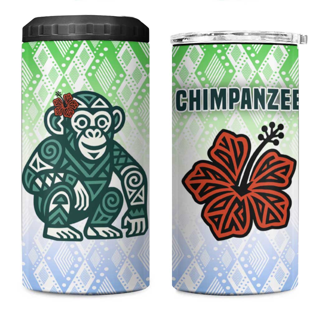 Sierra Leone 4 in 1 Can Cooler Tumbler - Tribal Chimpanzee Design and Green Blue Gradient Pattern