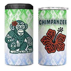 Sierra Leone 4 in 1 Can Cooler Tumbler - Tribal Chimpanzee Design and Green Blue Gradient Pattern