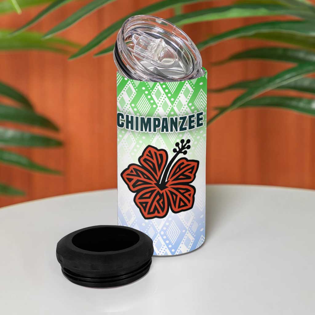 Sierra Leone 4 in 1 Can Cooler Tumbler - Tribal Chimpanzee Design and Green Blue Gradient Pattern