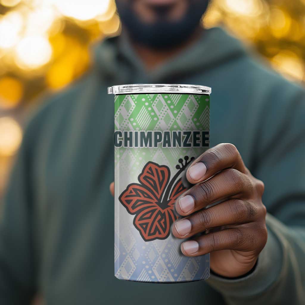 Sierra Leone 4 in 1 Can Cooler Tumbler - Tribal Chimpanzee Design and Green Blue Gradient Pattern