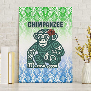 Sierra Leone Canvas Wall Art - Tribal Chimpanzee Design and Green Blue Gradient Pattern