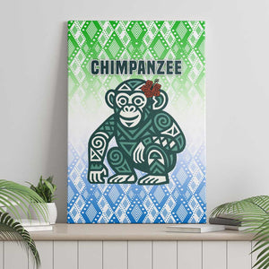 Sierra Leone Canvas Wall Art - Tribal Chimpanzee Design and Green Blue Gradient Pattern