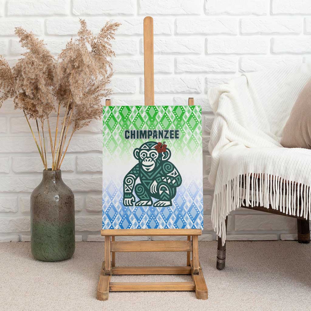 Sierra Leone Canvas Wall Art - Tribal Chimpanzee Design and Green Blue Gradient Pattern