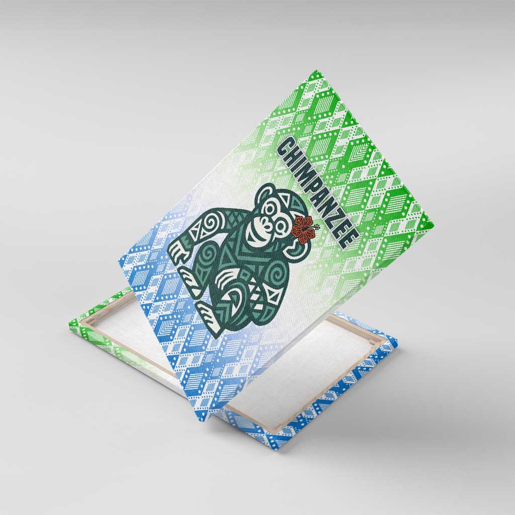 Sierra Leone Canvas Wall Art - Tribal Chimpanzee Design and Green Blue Gradient Pattern