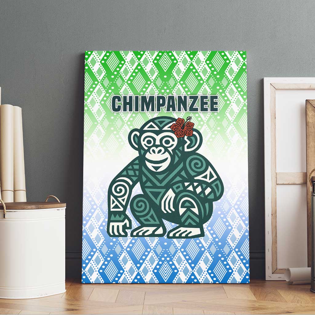 Sierra Leone Canvas Wall Art - Tribal Chimpanzee Design and Green Blue Gradient Pattern