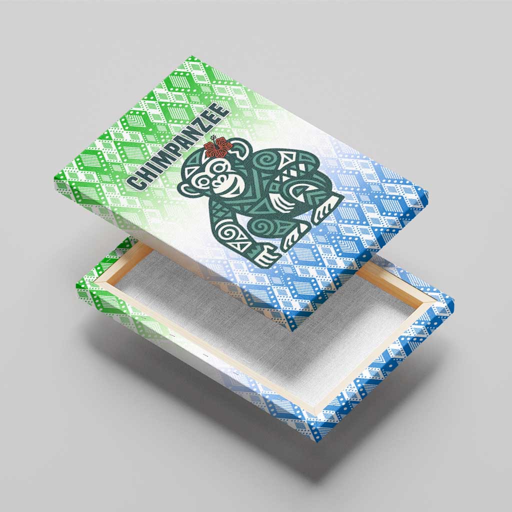 Sierra Leone Canvas Wall Art - Tribal Chimpanzee Design and Green Blue Gradient Pattern