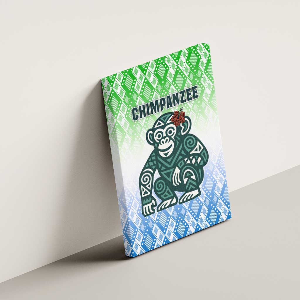 Sierra Leone Canvas Wall Art - Tribal Chimpanzee Design and Green Blue Gradient Pattern