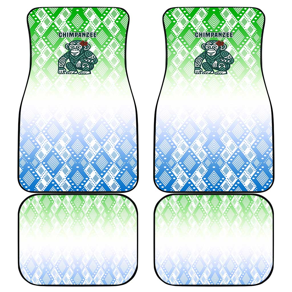 Sierra Leone Car Mats - Tribal Chimpanzee Design and Green Blue Gradient Pattern
