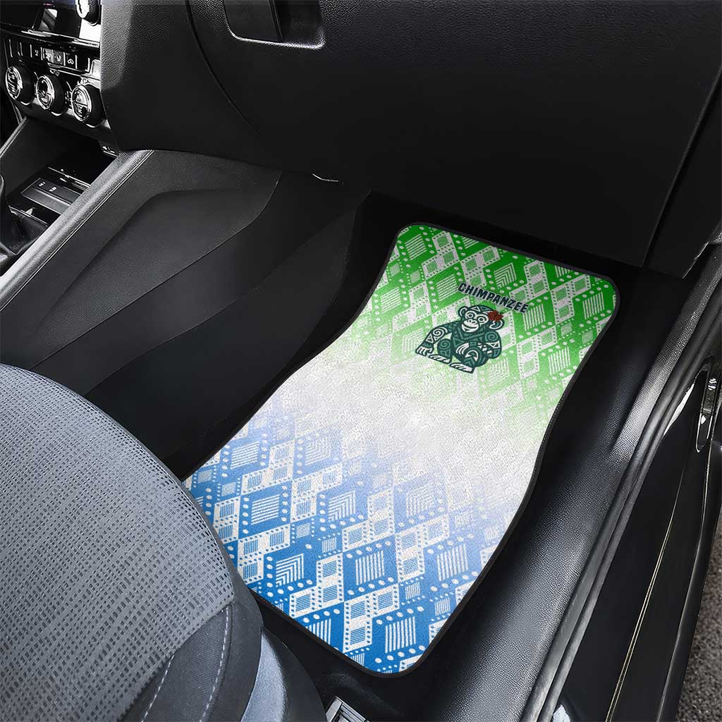 Sierra Leone Car Mats - Tribal Chimpanzee Design and Green Blue Gradient Pattern