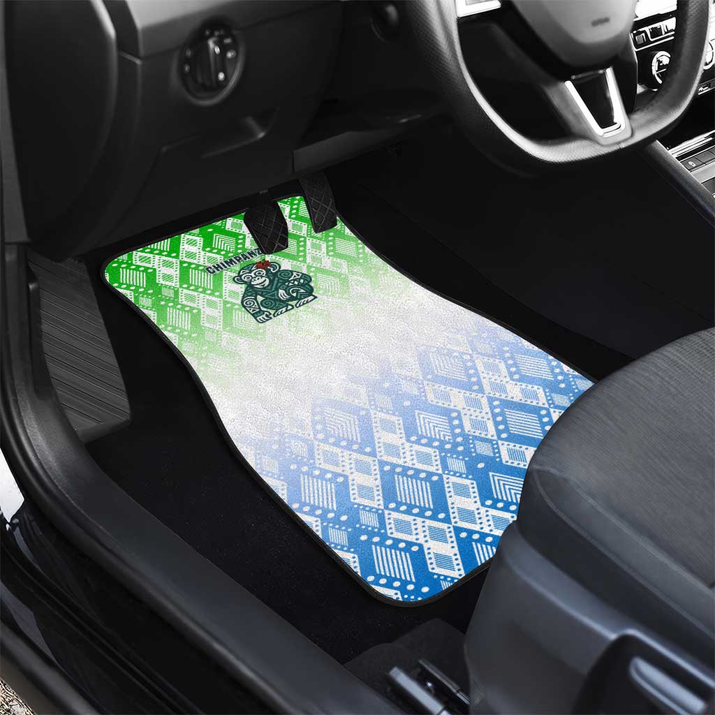 Sierra Leone Car Mats - Tribal Chimpanzee Design and Green Blue Gradient Pattern