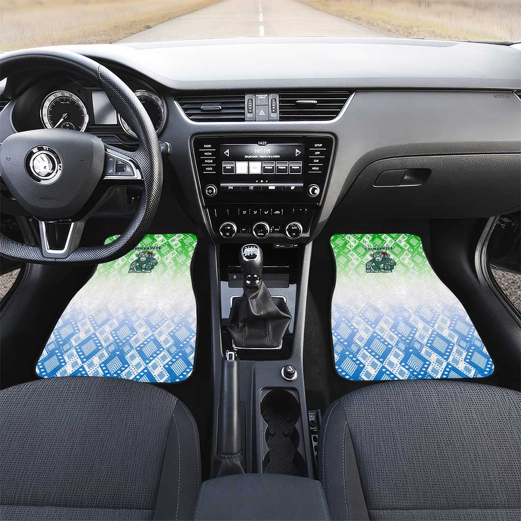 Sierra Leone Car Mats - Tribal Chimpanzee Design and Green Blue Gradient Pattern