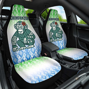 Sierra Leone Car Seat Cover - Tribal Chimpanzee Design and Green Blue Gradient Pattern