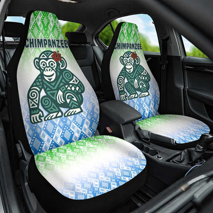 Sierra Leone Car Seat Cover - Tribal Chimpanzee Design and Green Blue Gradient Pattern