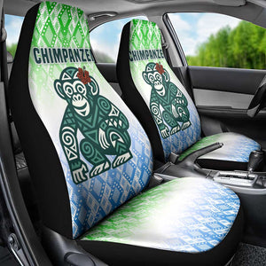 Sierra Leone Car Seat Cover - Tribal Chimpanzee Design and Green Blue Gradient Pattern