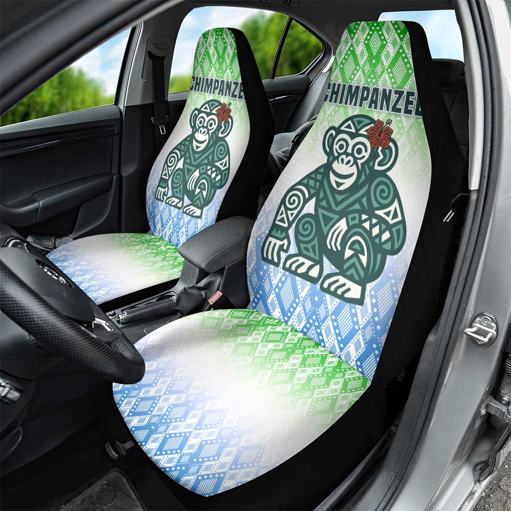 Sierra Leone Car Seat Cover - Tribal Chimpanzee Design and Green Blue Gradient Pattern