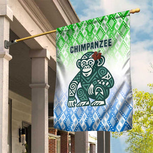 Sierra Leone Garden Flag - Tribal Chimpanzee Design and Green Blue Gradient Pattern