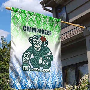 Sierra Leone Garden Flag - Tribal Chimpanzee Design and Green Blue Gradient Pattern