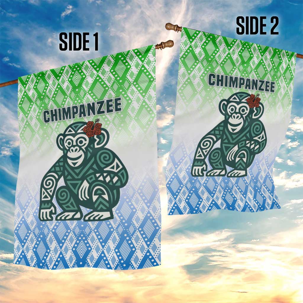 Sierra Leone Garden Flag - Tribal Chimpanzee Design and Green Blue Gradient Pattern