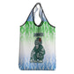 Sierra Leone Grocery Bag - Tribal Chimpanzee Design and Green Blue Gradient Pattern