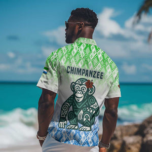 Sierra Leone Hawaiian Shirt - Tribal Chimpanzee Design and Green Blue Gradient Pattern
