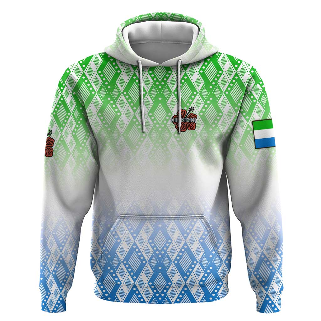 Sierra Leone Hoodie - Tribal Chimpanzee Design and Green Blue Gradient Pattern