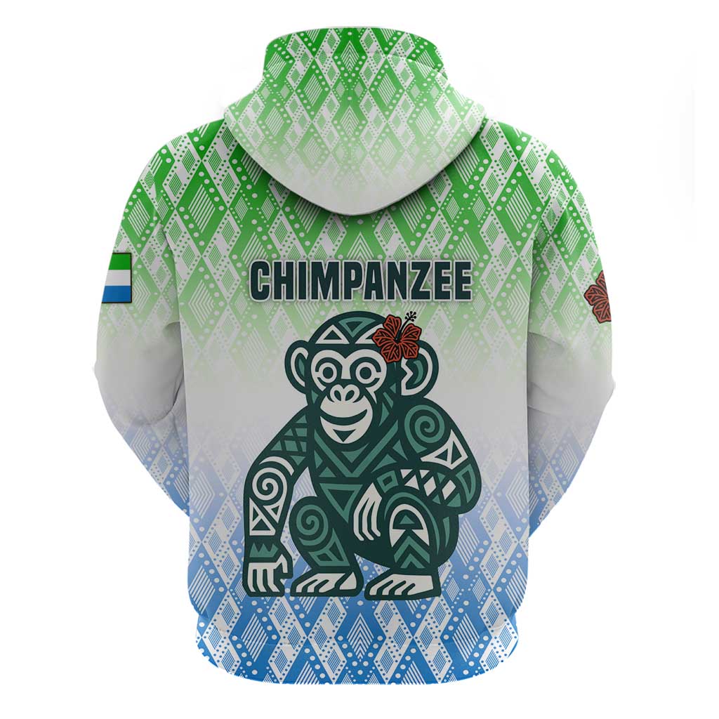 Sierra Leone Hoodie - Tribal Chimpanzee Design and Green Blue Gradient Pattern
