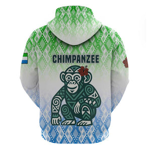 Sierra Leone Hoodie - Tribal Chimpanzee Design and Green Blue Gradient Pattern