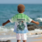 Sierra Leone Kid Hawaiian Shirt - Tribal Chimpanzee Design and Green Blue Gradient Pattern