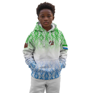 Sierra Leone Kid Hoodie - Tribal Chimpanzee Design and Green Blue Gradient Pattern
