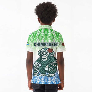 Sierra Leone Kid Polo Shirt - Tribal Chimpanzee Design and Green Blue Gradient Pattern