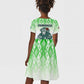 Sierra Leone Kid Short Sleeve Dress - Tribal Chimpanzee Design and Green Blue Gradient Pattern